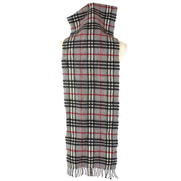 Burberry London Cashmere Fringe Scarf VTG Grey Black Nova Check Fringe Trim - Picture 1 of 5